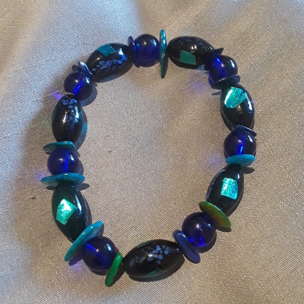 Blue and green beaded bracelet
